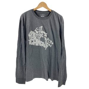 Roots Canada Long-Sleeve Tee Crew Neck Graphic T-Shirt Logo Map Grey Men’s XL